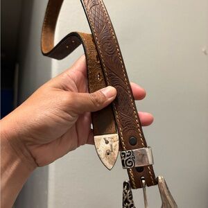 Vintage Brown Leather Embossed Belt